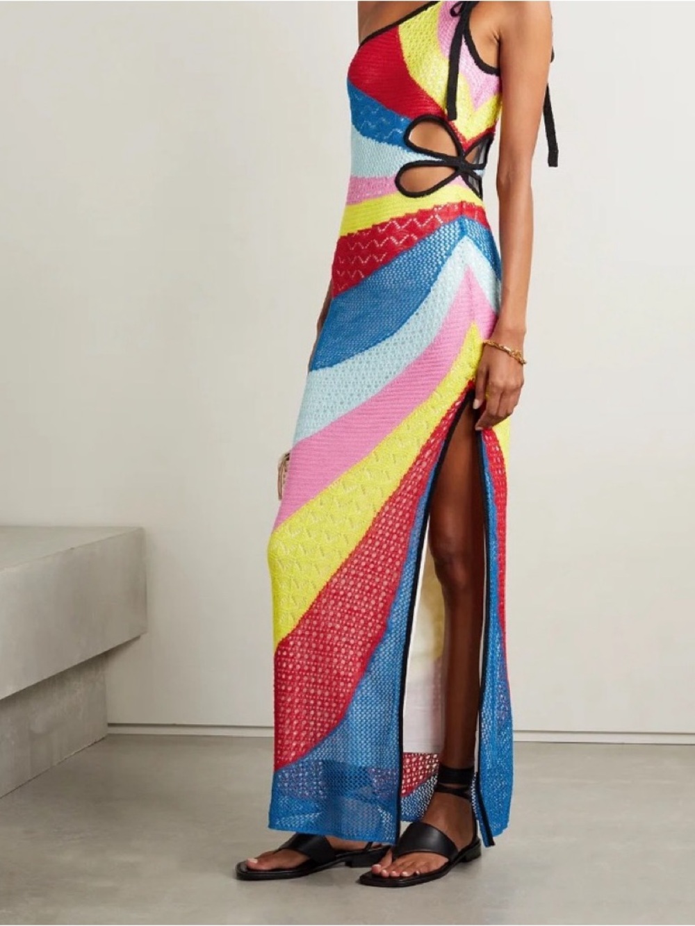 STAUD Colorblock One-Shoulder Cutout Maxi Dress - Multicolor
